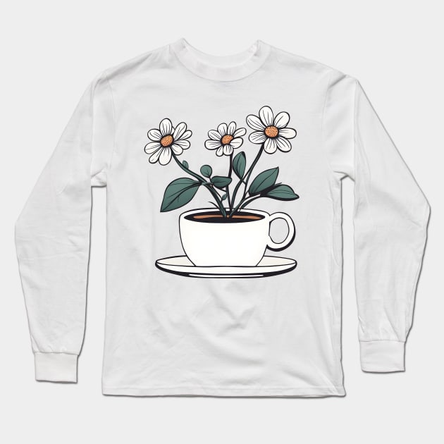 cup of Coffee With Flowers Long Sleeve T-Shirt by CAFFEIN